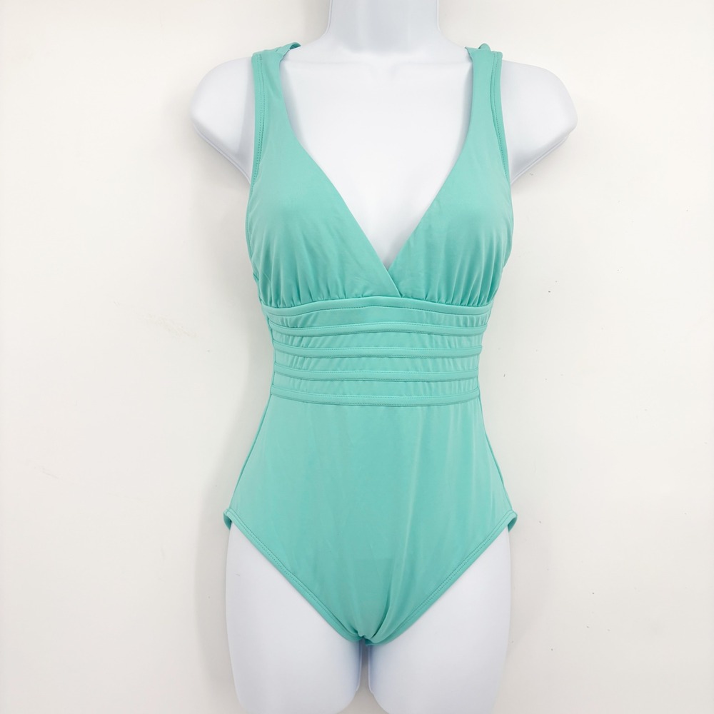 La Blanca Womens Aqua Island Goddess Multi Strap Cross Back One Piece Swimsuit 6
